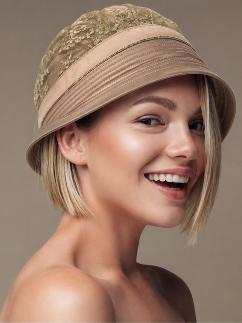 Anna Chocola Ines Bespoke Satin & Lace Cloche